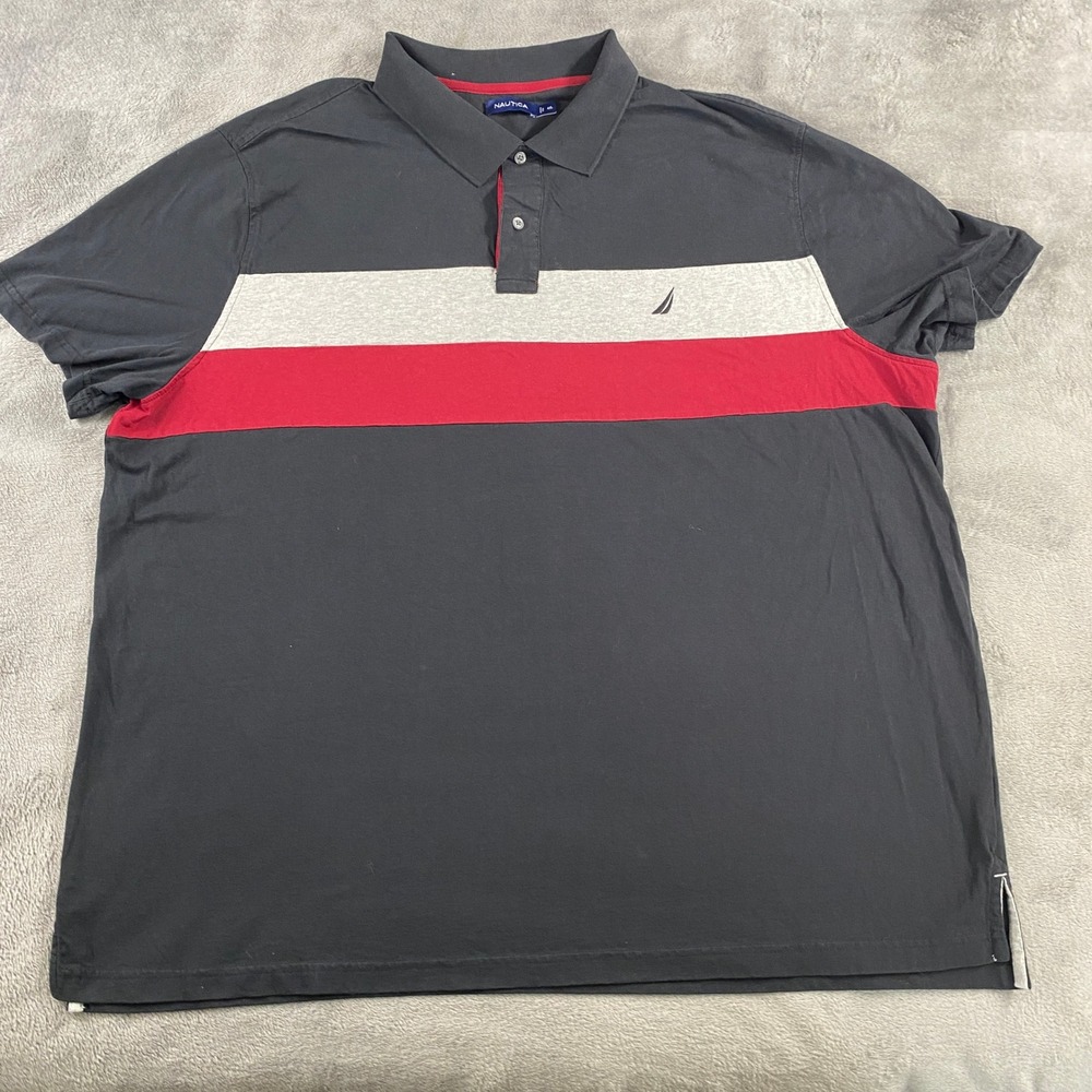 Nautica Polo Shirt Mens 4XL Navy Blue Colorblock Stripe Cotton Summer Nautical
